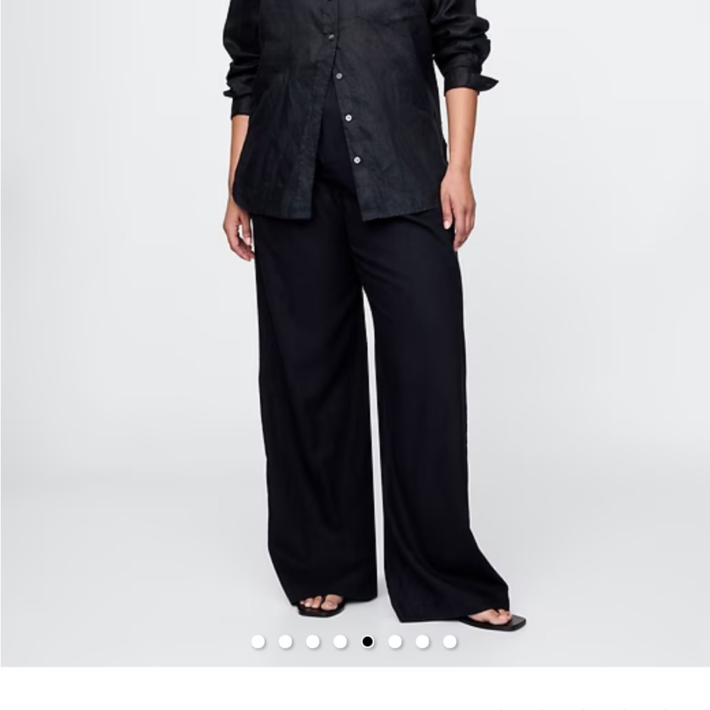 GAP 365 High Rise Linen Blend Wide-Leg Trouser Pants Black